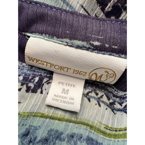 Westport 1962 Button Up Size Petite Medium Semi Sheer Tie Waist Blue Green Strip - Picture 4 of 8